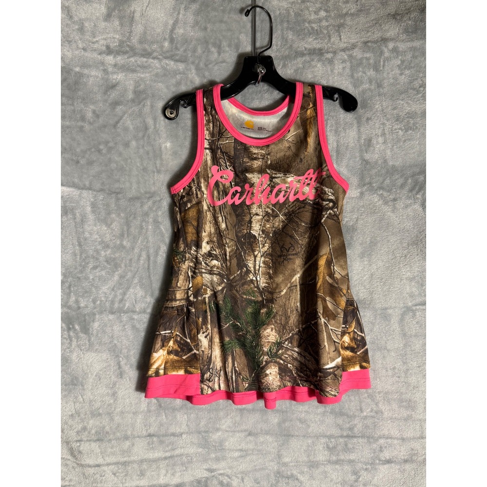 Carhartt Girls XS 7 Realtree Xtra Camo Pink Trim Force Sleeveless Ruffle Top